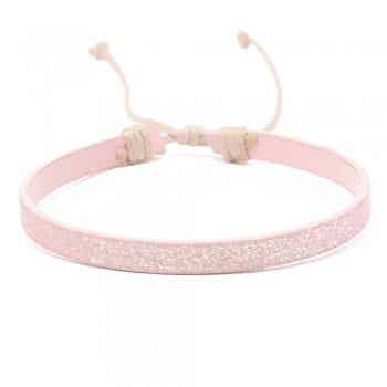 Armband - PU Leder - Trekkoordsluiting - Glitters - Licht Roze