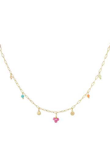 Ketting - Stainless Steel - Glaskralen - Summer Love - Bedels - Goudkleurig