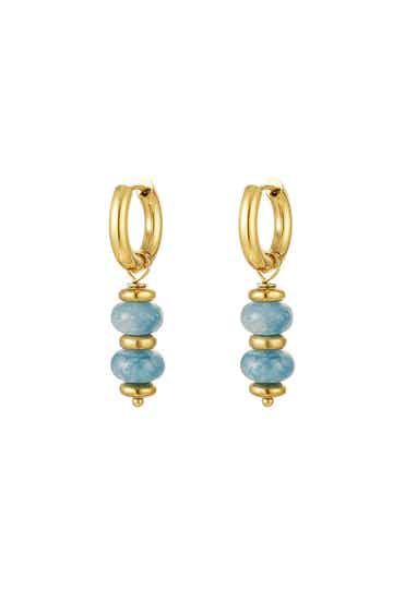 Ohrringe – Edelstahl – Kugeln – 3,8 cm – Blau/Goldfarben