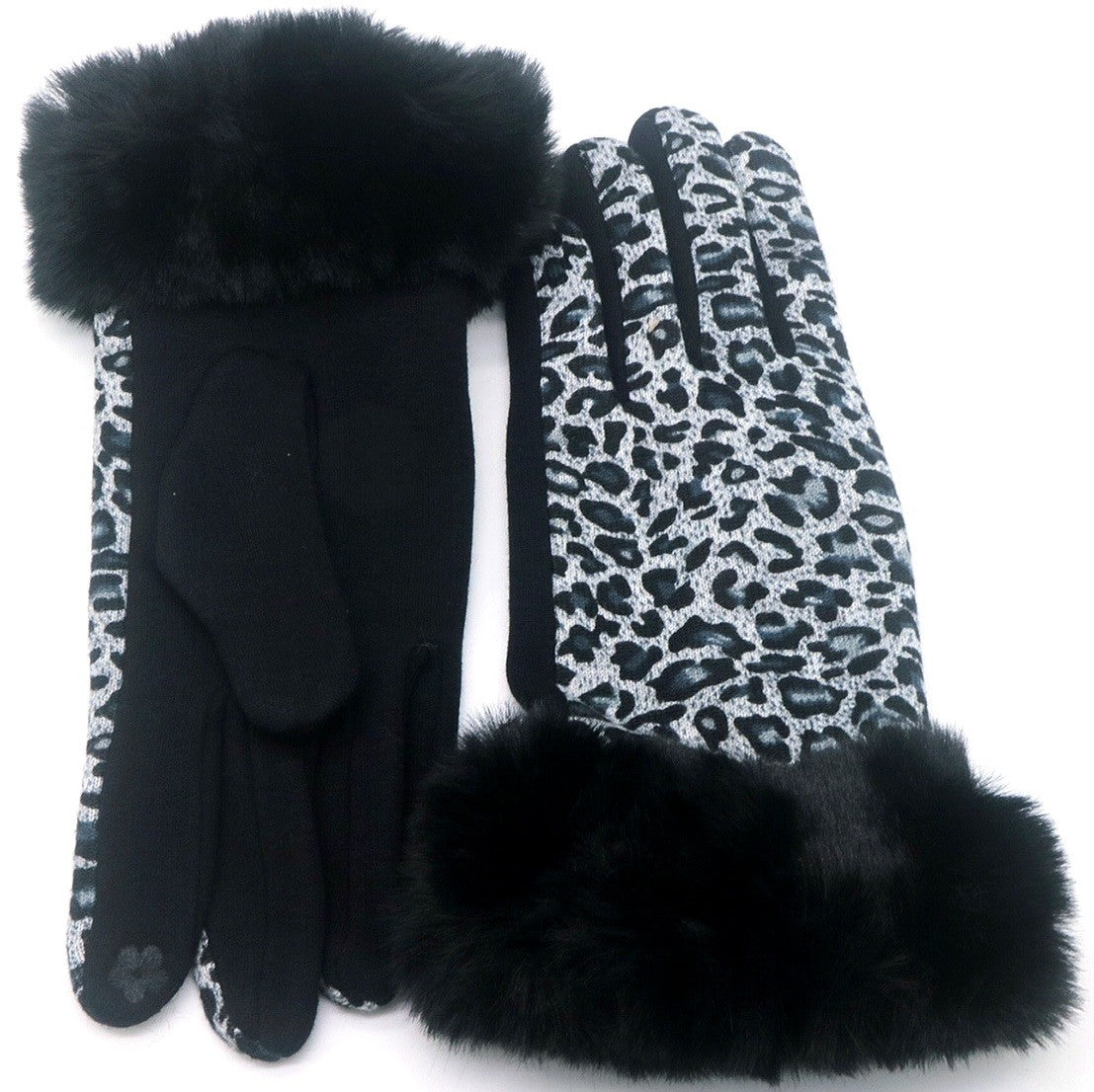 Handschoenen - Faux Fur - Leopard Print Grijs