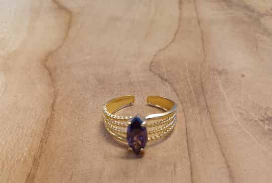 Ring – Edelstahl – Zirkonia – verstellbar – Lila/Goldfarben