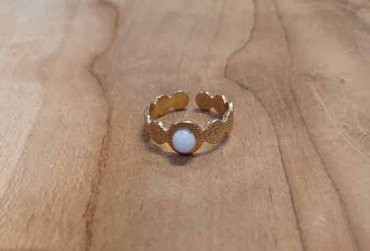 Ring - Stainless Steel - Jade - Natuursteen - Verstelbaar - Goudkleurig