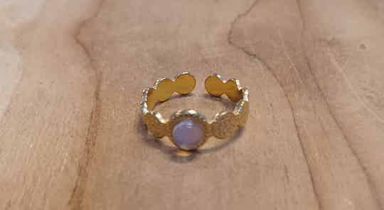 Ring - Stainless Steel - Opal - Natuursteen - Verstelbaar