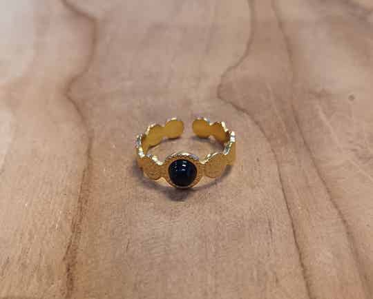 Ring – Edelstahl – Obsidian – Naturstein – verstellbar