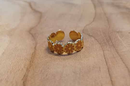 Ring – Edelstahl – Blumen – verstellbar – orange/goldfarben