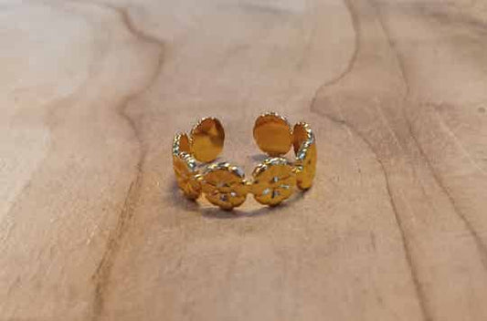 Ring – Edelstahl – Blumen – verstellbar – goldfarben