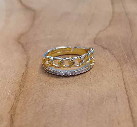 Ring – Edelstahl – Zirkonia – verstellbar – goldfarben