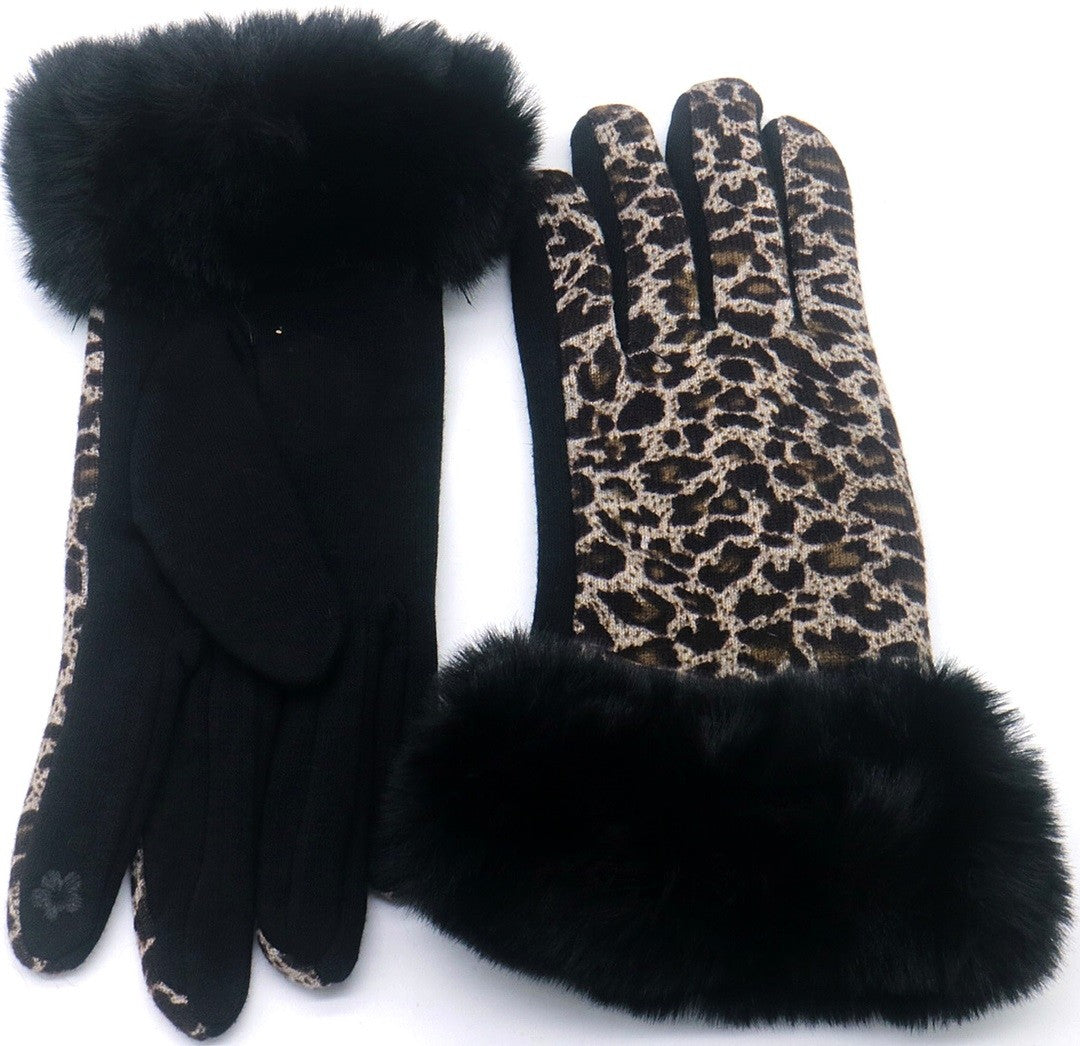 Handschoenen - Faux Fur - Leopard Print Bruin