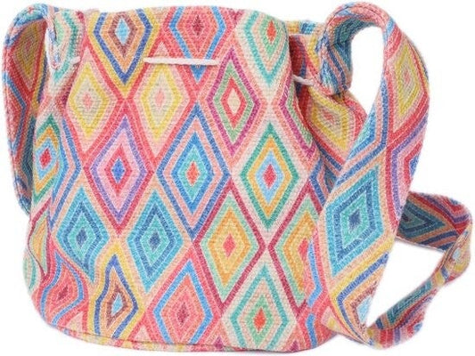 Tasche Damen - Beuteltasche mit Sommerdruck - Quasten - 24x17 cm - Mehrfarbig