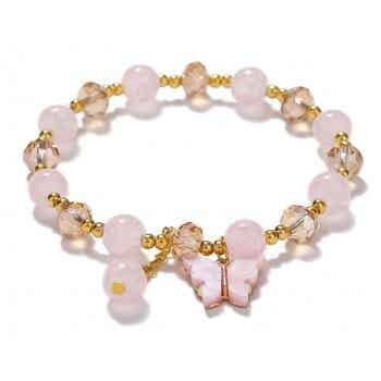 Armband - Perlen - Elastisch - Schmetterling - Rosa