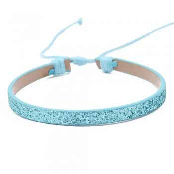 Armband – PU-Leder – Kordelzugverschluss – Glitzer – Hellblau