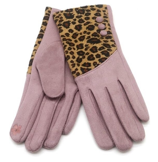 Handschuhe Panther Print Damen Einheitsgröße Touchscreen Spitze Lila