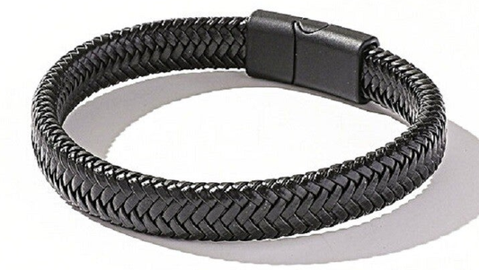 Herrenarmband – Leder – geflochten – Schwarz – 22 cm