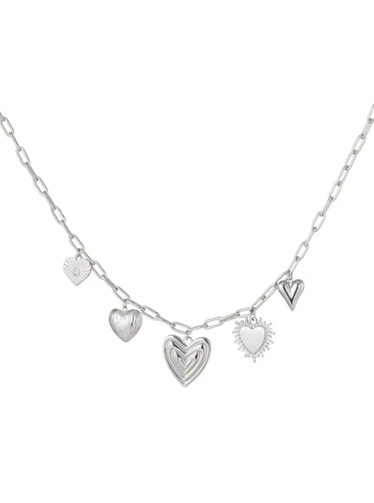 Bedelketting Stainless Steel Hartjes Zilverkleur