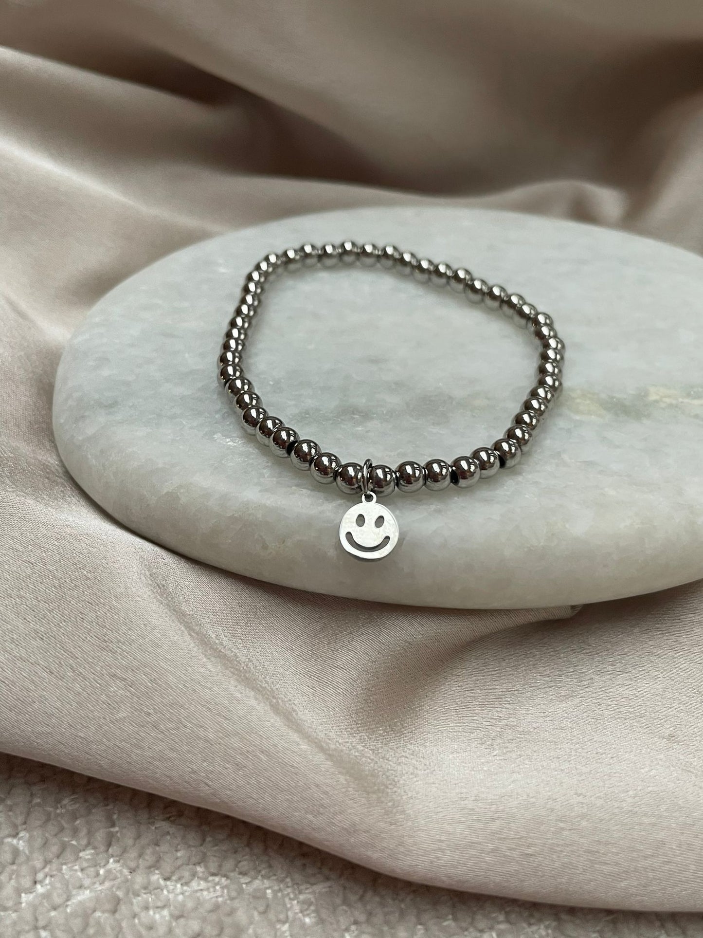 Armband - Stainless Steel - Bolletjes - Smiley - Zilverkleurig